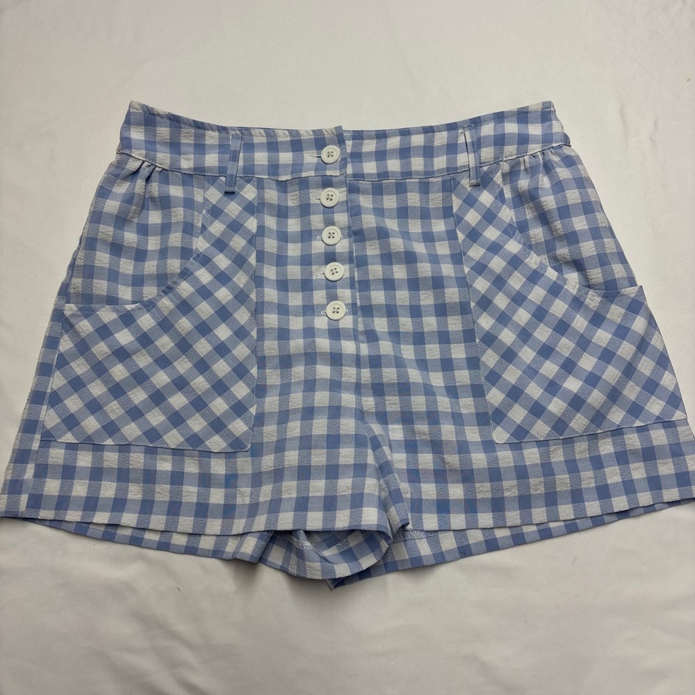 Gilli Blue White Gingham High Waisted Button Fly Shorts Large cottagecore